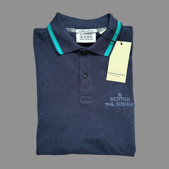 Scotch & Soda Night Heather Faded Navy Mens SS Polo Size S NWT - Picture 2 of 8